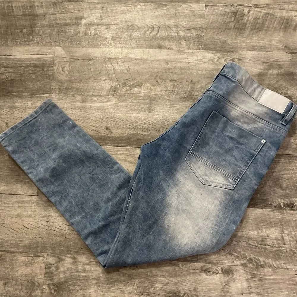 Southpole Skinny Jeans Men's Size 38x32 Y2K Distressed Ribbed Light Wash Hip Hop